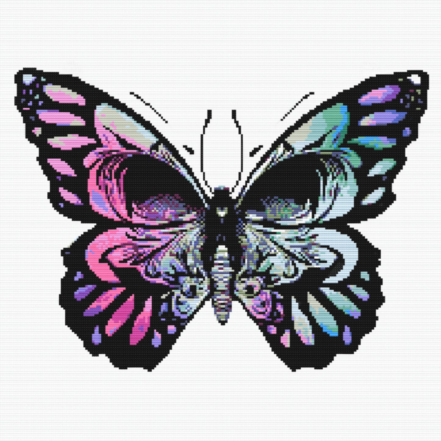 Multicolor Butterfly Skull Cross Stitch Pattern