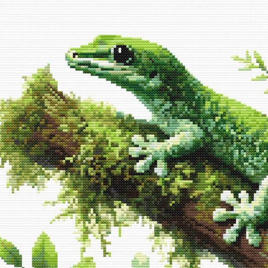 Green Gecko Cross Stitch Pattern, Tropical Lizard Wildlife Embroidery - digital cross stitch pattern by Stitch Junction