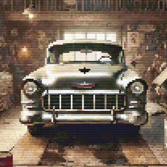 Vintage Garage Cross Stitch Pattern: Retro Auto Decor (PDF Download) - digital cross stitch pattern by Stitch Junction