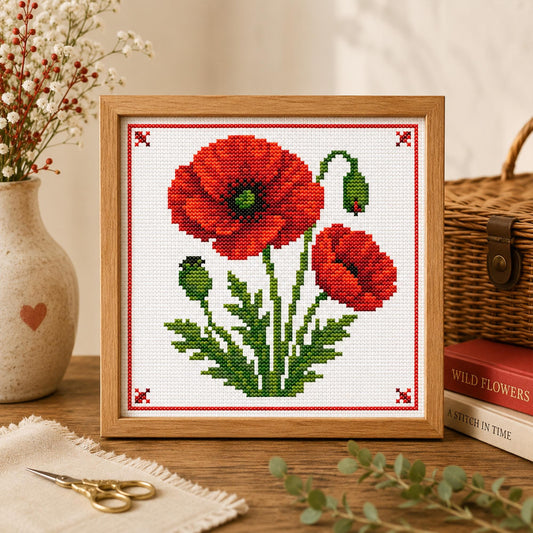 Poppy Flower Cross Stitch Pattern – Botanical Floral Embroidery Design (Digital Download) - Etsy image 1