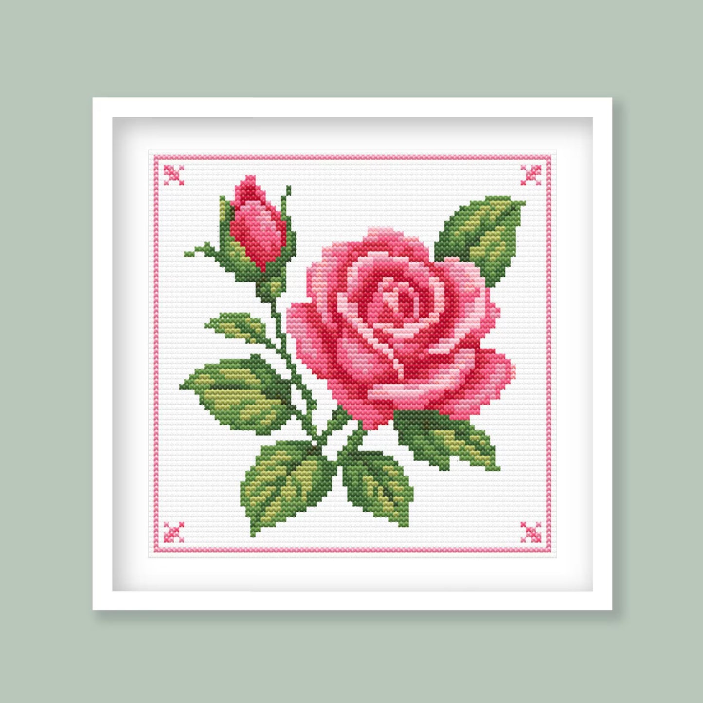 Pink Rose Cross Stitch Pattern – Classic Floral Embroidery Design (Digital Download)