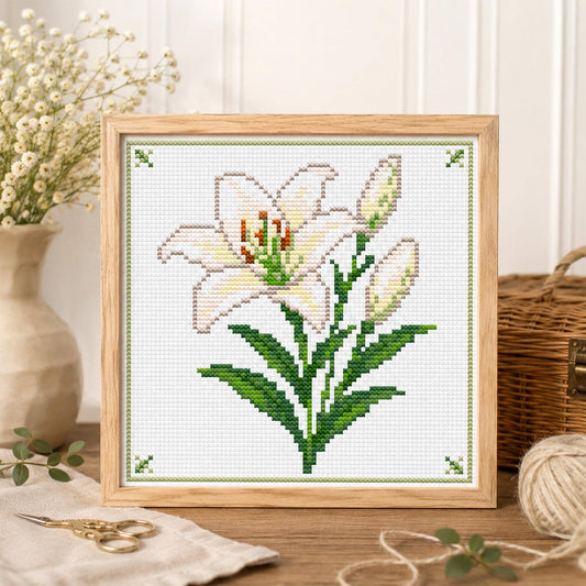 White Lily Cross Stitch Pattern – Elegant Floral Embroidery Design (Digital Download) - Etsy image 1