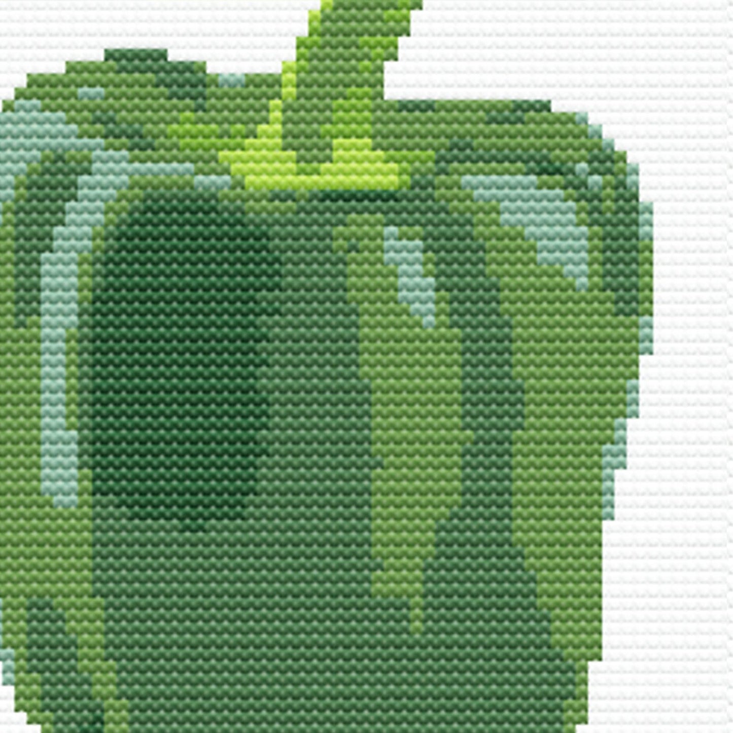Close-up of a green pepper with a cross-stitch pattern