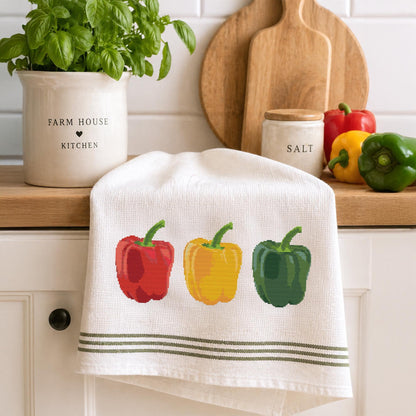 Bell Pepper Cross Stitch Pattern, Vegetable Kitchen Towel Pattern, Kitchen Decor - digital cross stitch pattern by Stitch Junction