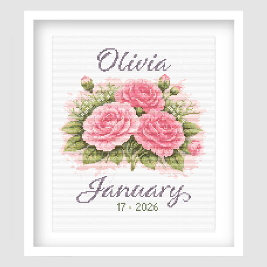 January Birth Flower Cross Stitch Pattern