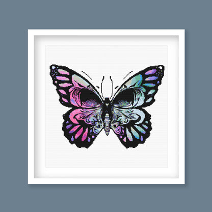 Multicolor Butterfly Skull Cross Stitch Pattern