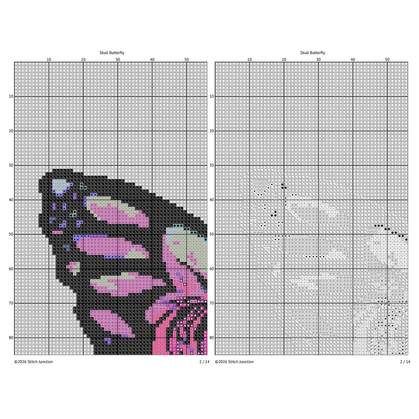 Multicolor Butterfly Skull Cross Stitch Pattern