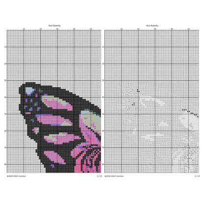 Multicolor Butterfly Skull Cross Stitch Pattern