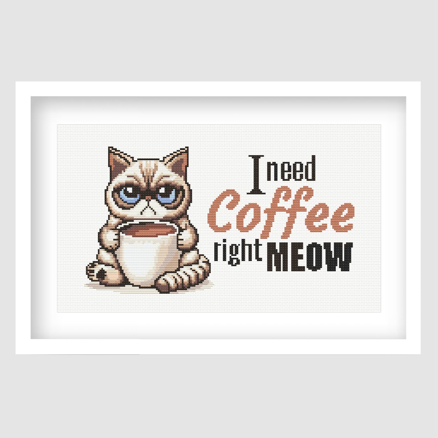 Coffee Craving Cat, Funny Subversive Cross Stitch, Meme Cross Stitch Pattern