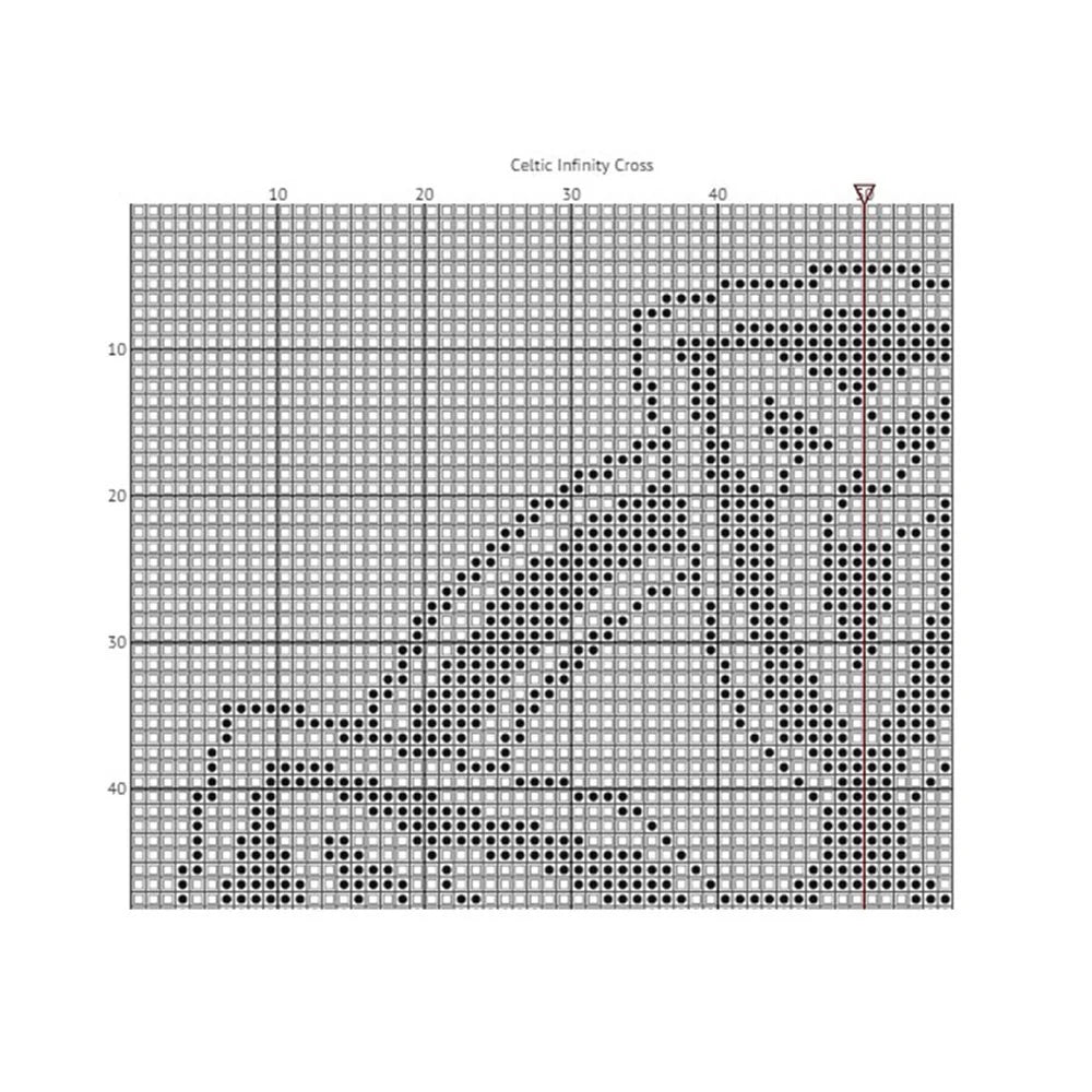 Celtic Infinity Cross Stitch Pattern chart preview showing the gridded stitching layout beside the completed design.