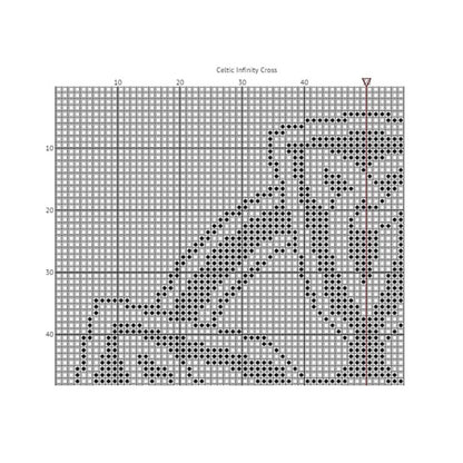 Celtic Infinity Cross Stitch Pattern chart preview showing the gridded stitching layout beside the completed design.