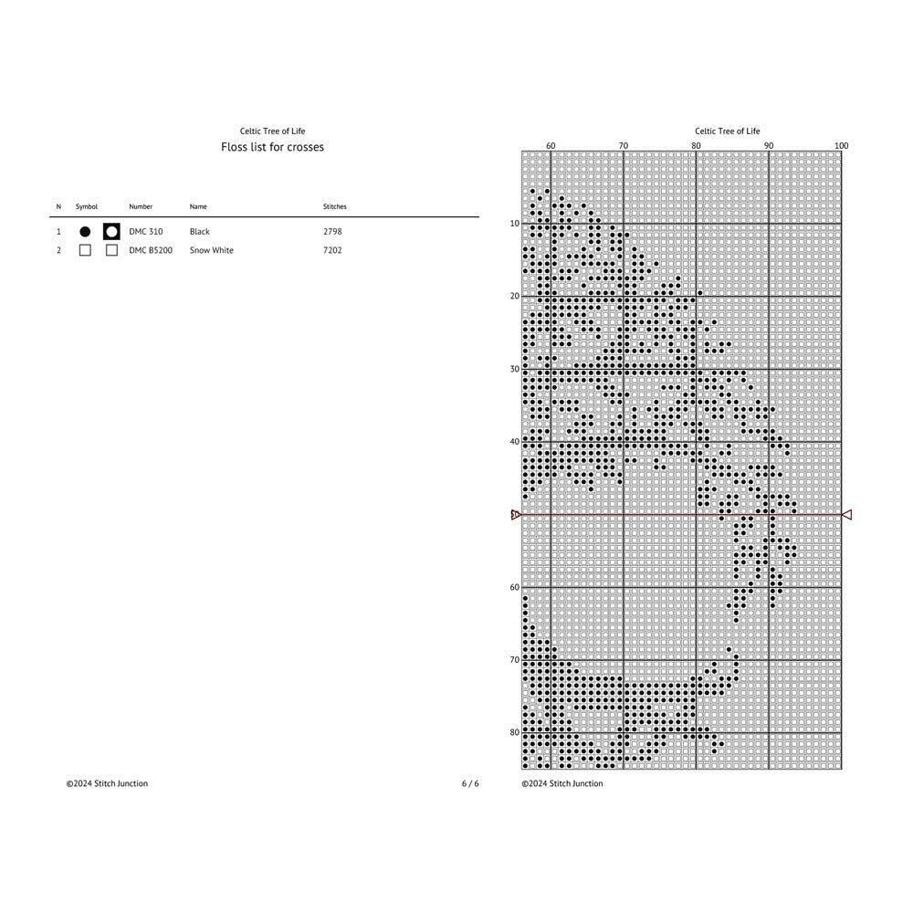 Celtic Tree of Life Cross Stitch Pattern chart preview showing the gridded layout and symbol guide included in the digital PDF pattern.