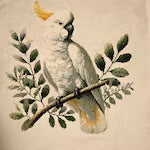 Finished sulphur-crested cockatoo cross stitch stitched by Katherine