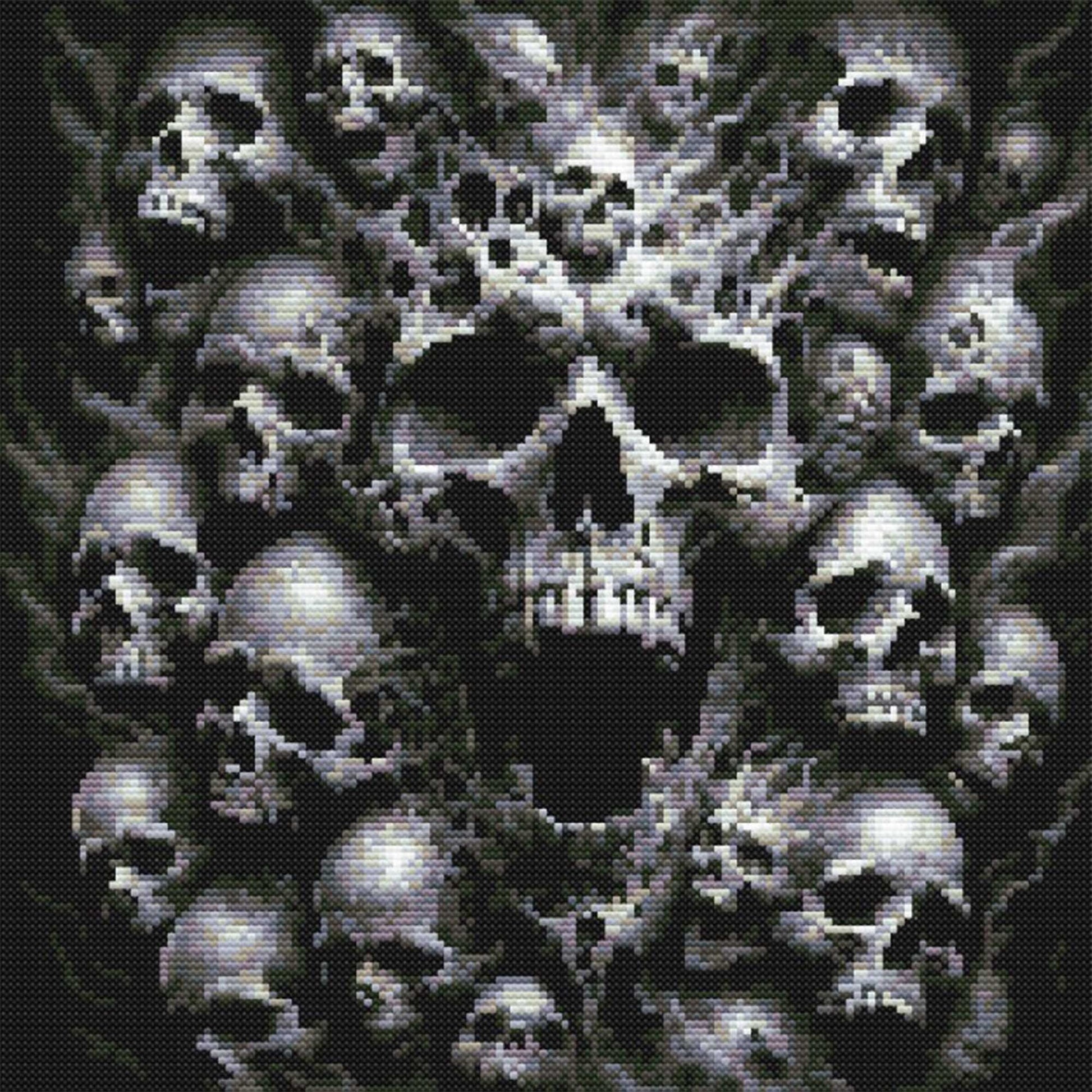 Skull Cross Stitch Pattern, Gothic Skulls in the Shadows, Dark Horror Embroidery.