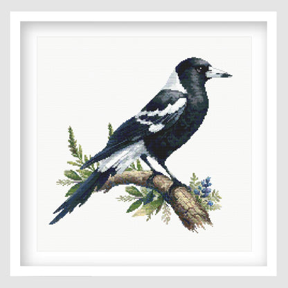 Pearched Magpie Cross Stitch Pattern