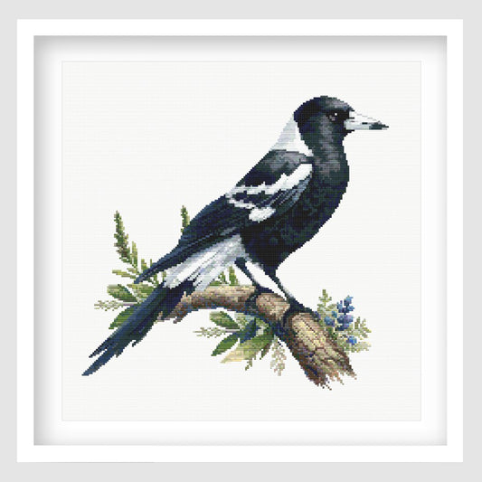 Pearched Magpie Cross Stitch Pattern