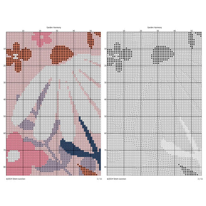 Modern Floral Cross Stitch Pattern chart preview showing the gridded pattern layout for stitching reference.