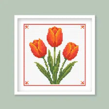 Orange Tulip cross stitch pattern digital PDF gallery preview