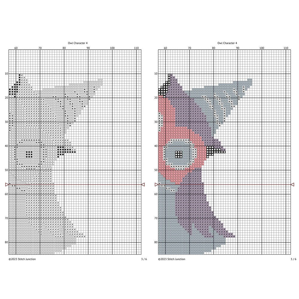 Detailed chart section from the cute owl cross stitch pattern showing symbol placement and stitch layout for easy stitching.