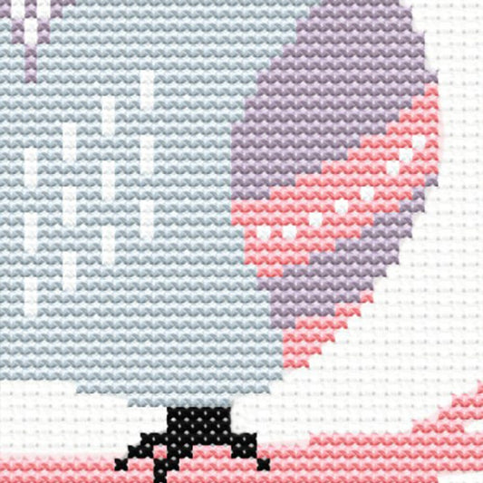 Cute pink owl cross stitch pattern featuring soft pastel colours and whimsical nursery styling, ideal for baby room décor and handmade gifts.