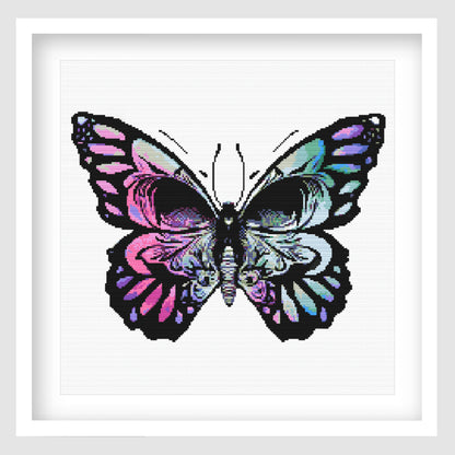 Multicolor Butterfly Skull Cross Stitch Pattern