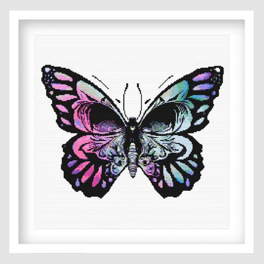 Multicolor Butterfly Skull Cross Stitch Pattern