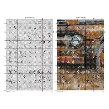 a preview of the chart used to stitch the vintage rustice farm pick up truck.