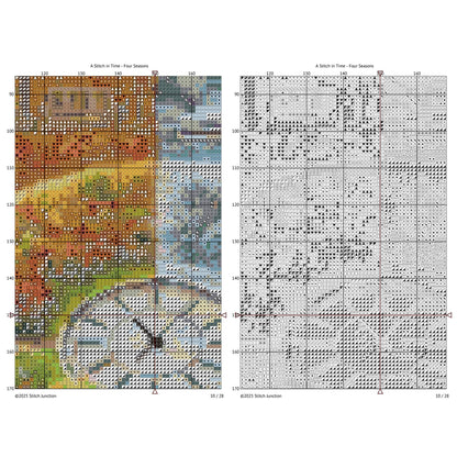 Two cross-stitch pattern charts for 'A Stitch in Time - Four Seasons' on a white background.