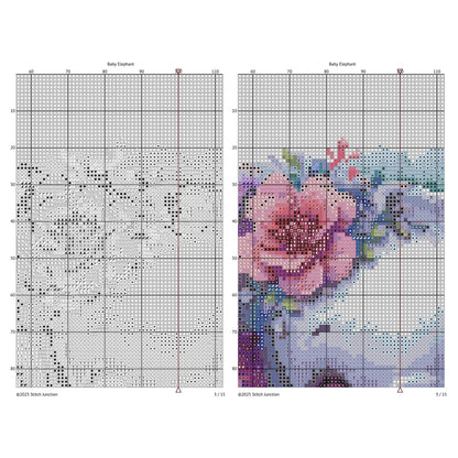 Baby Elephant Cross Stitch Pattern - digital cross stitch pattern by Stitch Junction detailing the grid and symbols  for the cross stitch.