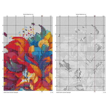 Vibrant Botanical Lion Cross Stitch Pattern, Colorful Embroidery Guide for Lion - digital cross stitch pattern by Stitch Junction