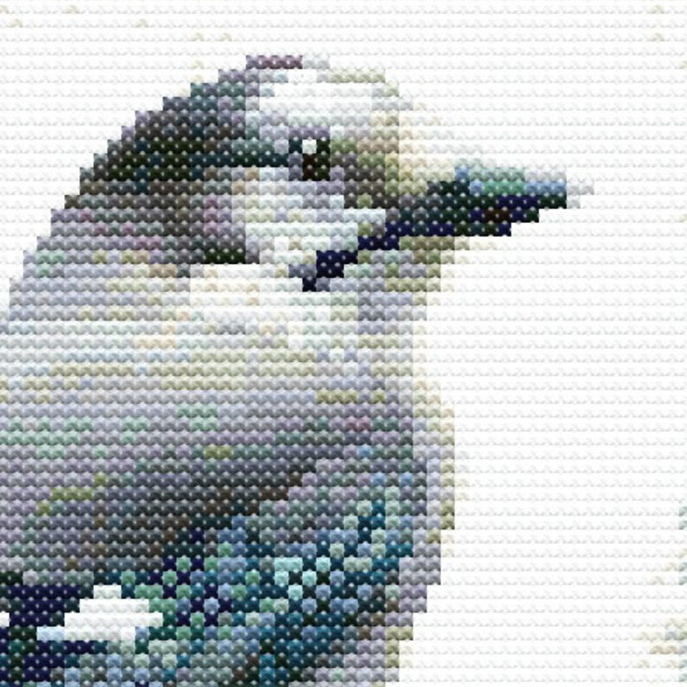Canada Jay Cross Stitch Pattern, close up of the birds head