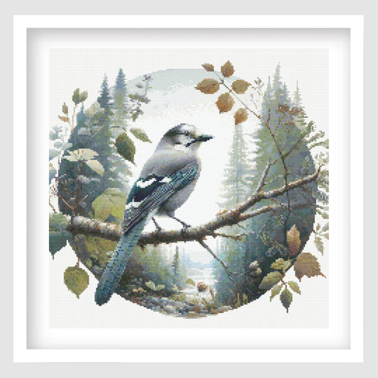 Canada Jay Cross Stitch Pattern, Gray Jay Bird Embroidery, Whiskey Jack Watercolor Bird (Digital Download)