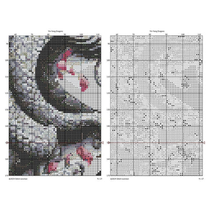 Chinese Dragon Cross Stitch Pattern digital download chart preview with colour symbols and black-and-white symbol chart for printable counted cross stitch.