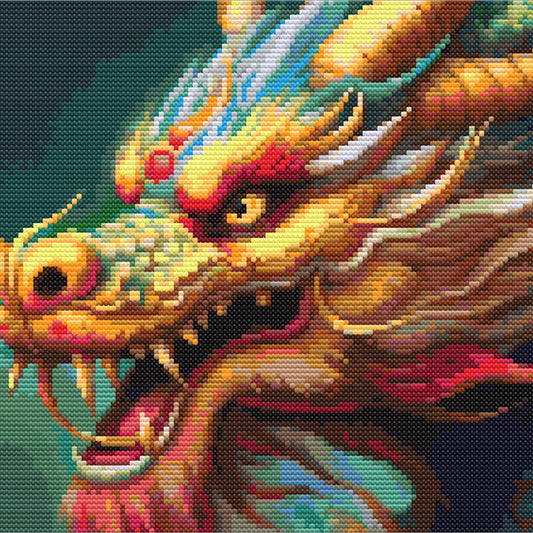 Colorful dragon design on a dark background