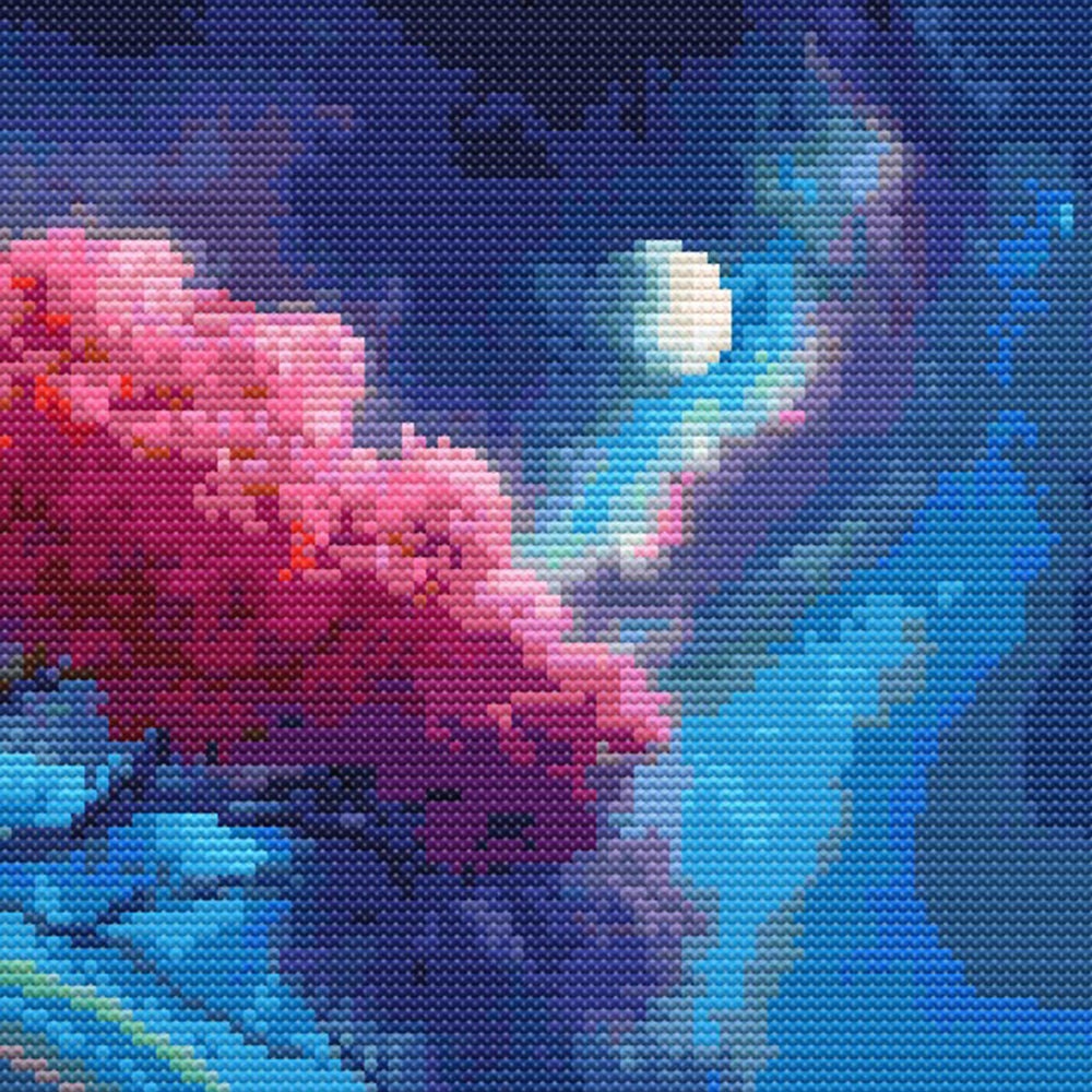 Rainbow Tree Over Lake Cross Stitch Pattern, Instant Download - Twilight Landscape.
