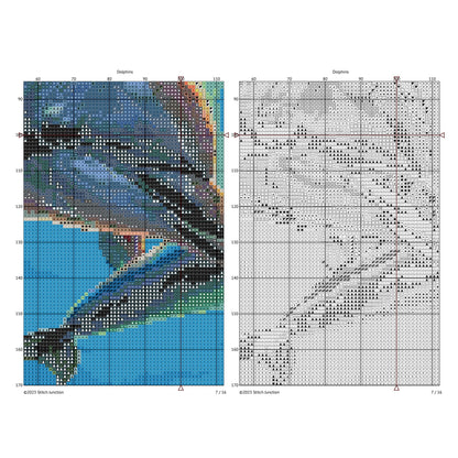 Counted cross stitch symbol chart preview for Dolphin digital PDF pattern with clear grid and stitching symbols.