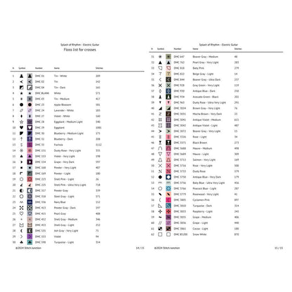 Electric Guitar Cross Stitch Pattern digital download thread list showing floss colours and chart details for the printable PDF pattern.