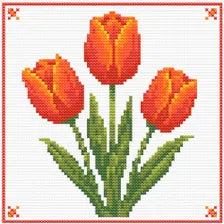 Orange Tulip cross stitch pattern - orange floral PDF chart, stitched sample