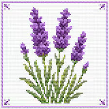 Purple Lavender cross stitch pattern - purple floral PDF chart, stitched sample