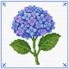 Blue Hydrangea cross stitch pattern - blue floral PDF chart, stitched sample