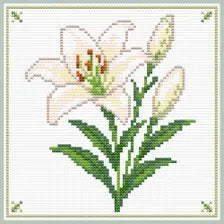 White Lily cross stitch pattern - white floral PDF chart, stitched sample
