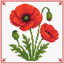 Red Poppy cross stitch pattern - red floral PDF chart, stitched sample
