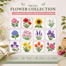 Flower Bundle cross stitch pattern - floral floral PDF chart, stitched sample