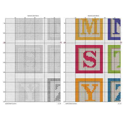 Alphabet Block Letters Cross Stitch Pattern, Alphabet Letter Set, Instant Download - digital cross stitch pattern by Stitch Junction