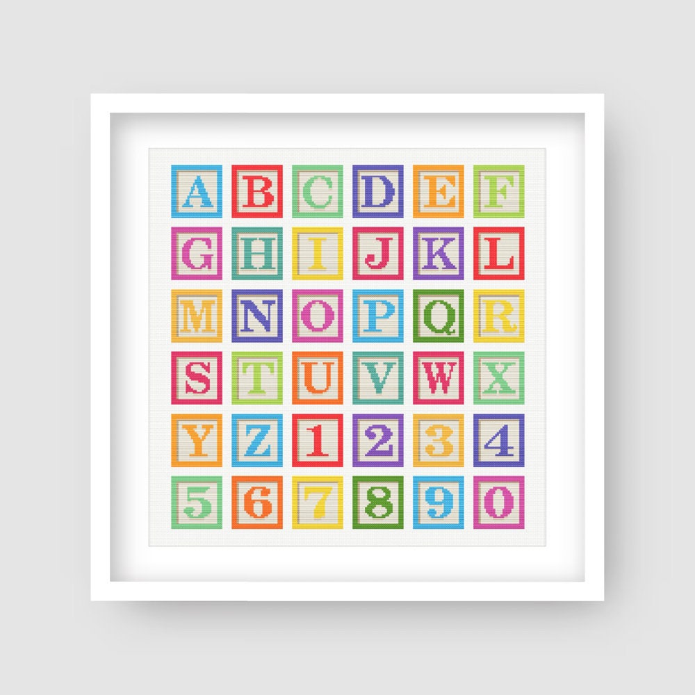 Alphabet Block Letters Cross Stitch Pattern, Alphabet Letter Set, Instant Download - digital cross stitch pattern by Stitch Junction
