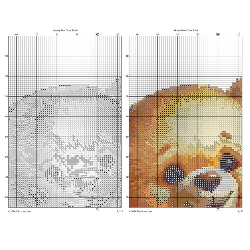 Teddy Bear Cross Stitch Pattern with Honey Jar and Bumblebee, Nursery Wall Art, Baby Room Decor - digital cross stitch pattern by Stitch Junction