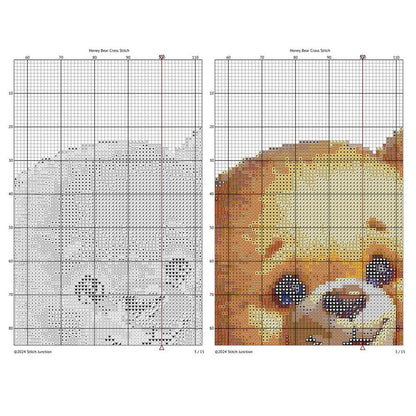 Teddy Bear Cross Stitch Pattern with Honey Jar and Bumblebee, Nursery Wall Art, Baby Room Decor - digital cross stitch pattern by Stitch Junction