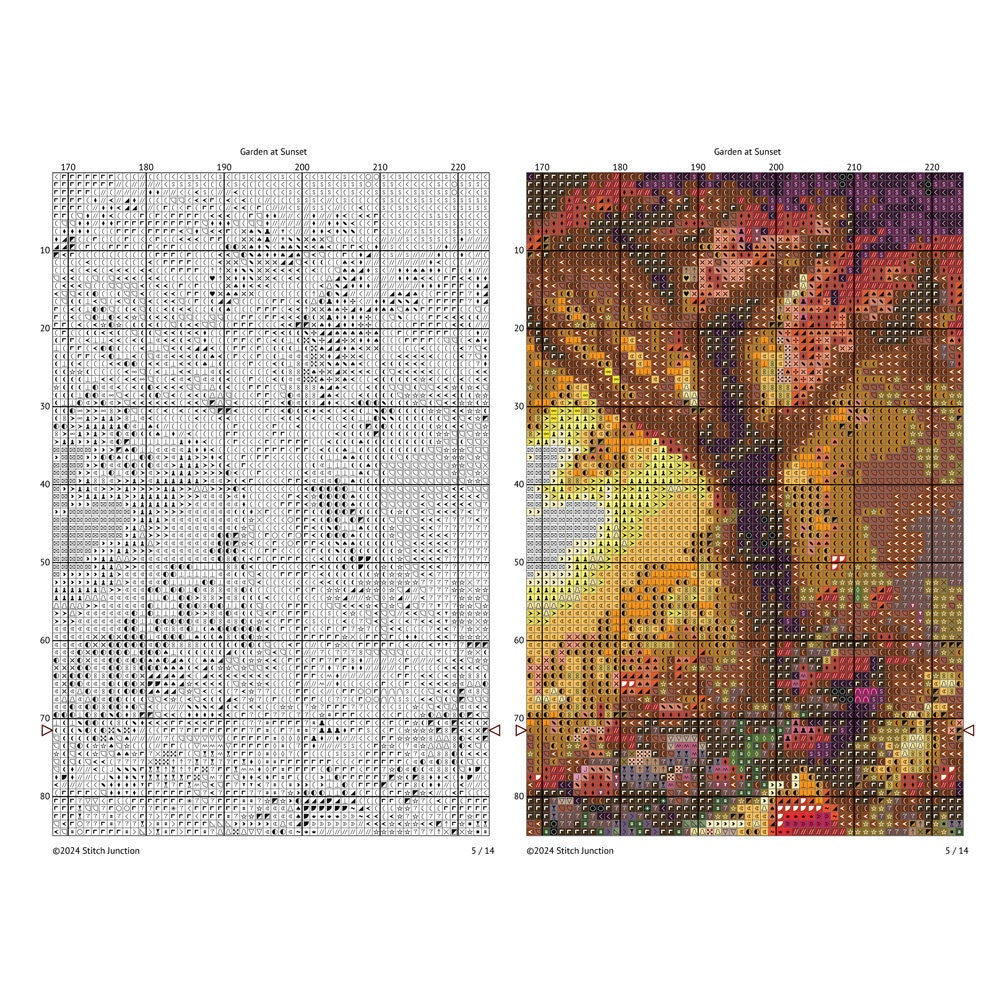 Sunrise Garden Stitch Pattern, Serene Landscape Cross Stitch Pattern - digital cross stitch pattern by Stitch Junction