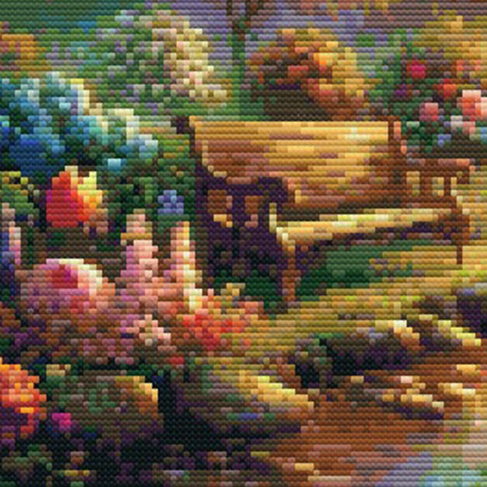 Sunrise Garden Stitch Pattern, Serene Landscape Cross Stitch Pattern - digital cross stitch pattern by Stitch Junction