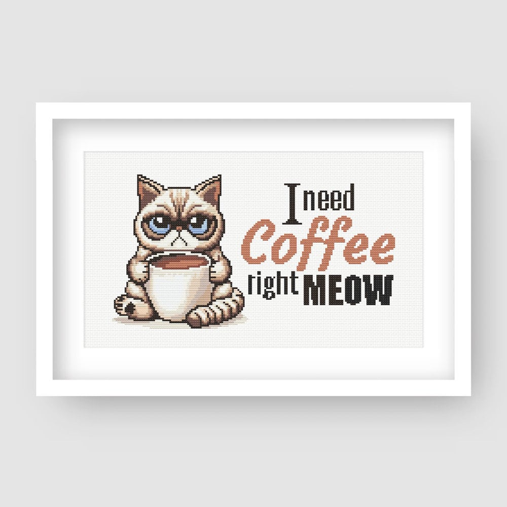 Coffee Craving Cat, Funny Subversive Cross Stitch, Meme Cross Stitch Pattern - Bird PDF Pattern - Etsy image 1